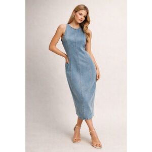 NWT Sleeveless Light Blue Denim Midi Dress